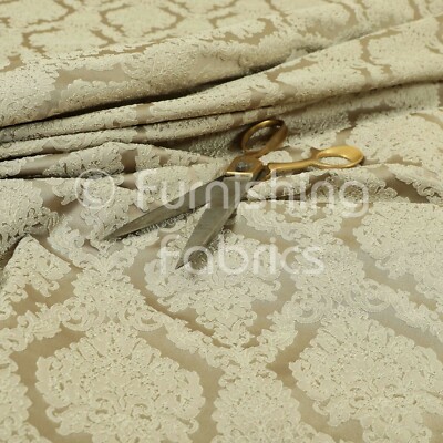 Feuerbehandelte Stickerei erhöht strukturiert Damast beige Chenille Polsterstoff