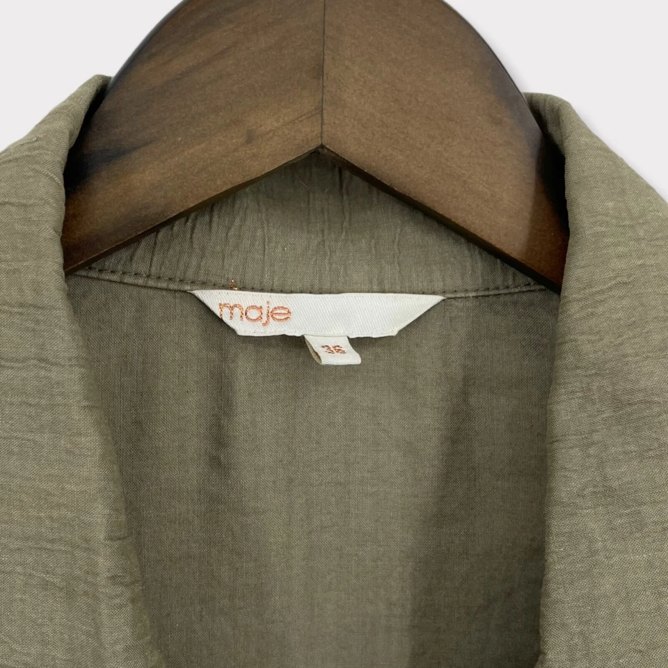 Maje Olive Green Asymmetric Zipper Crepe Oversized Jacket Size 36 US 4 - Image 3 of 4