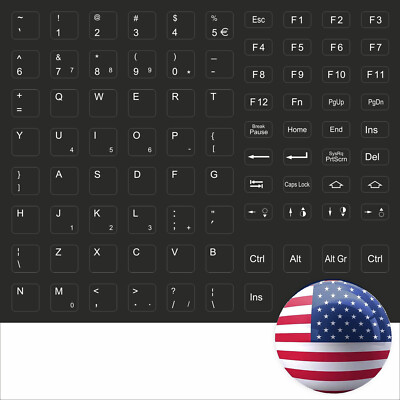 KEYBOARD STICK BLACK ENGLISH TASTATURAUFKLEBER SCHWARZ USA US LAYOUT ENGLISH
