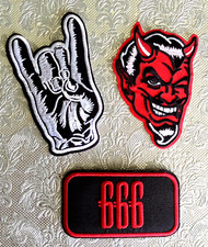 Winking Red Satan Devil Horns HAND SIGN 666 embroidered PATCHES Halloween