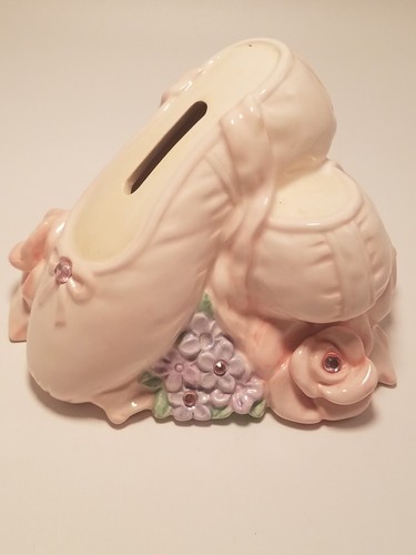 Ballet Slipper Floral Handpainted Porcelain/Ceramic Bank by RUSS - Picture 3 of 8