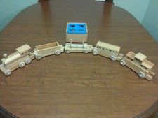 Vintage Handcrafted Wooden Toy Train Set  Shapes Box Unbranded