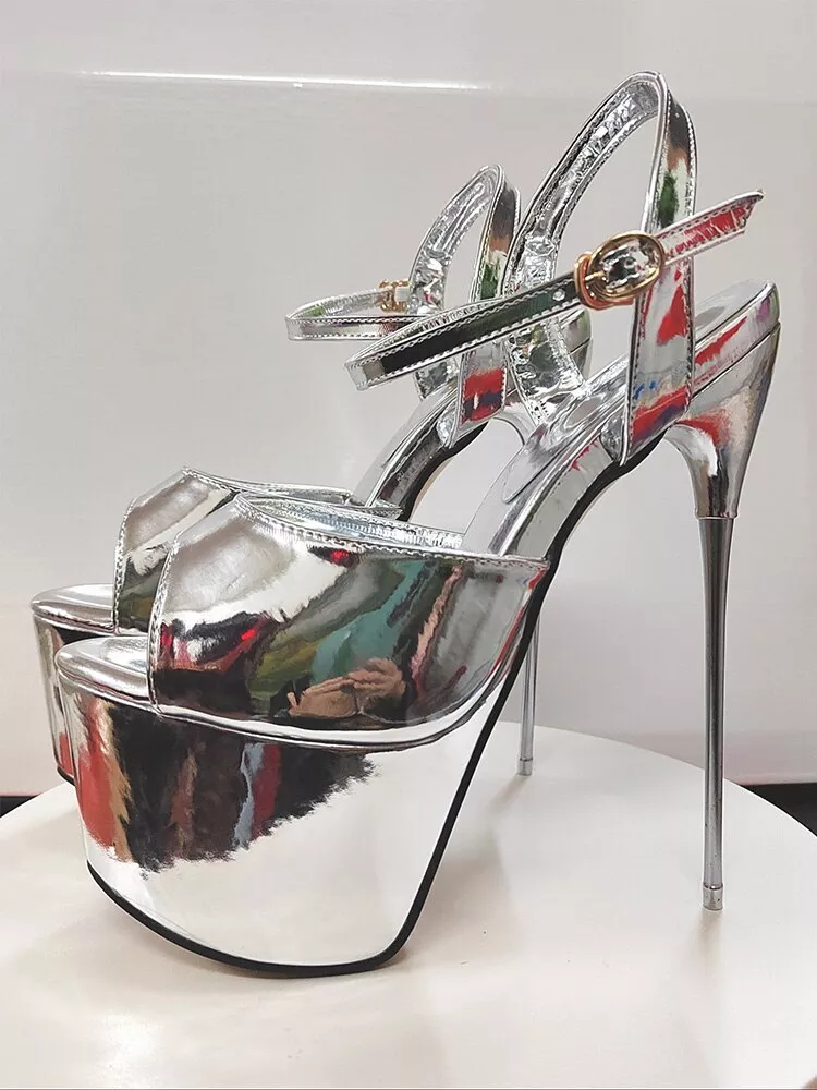 Silver thick hotsell heel