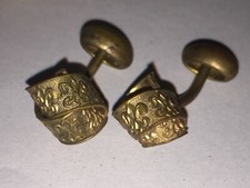 Antique Brass Fleur de lis Twisted Knot Cufflinks Fixed Oval Back