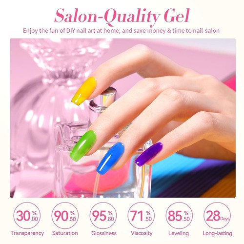 Jelly Gel Nail Polish Set, 6PCS Neon Colors - Green, Yellow, Hot Pink, Red, Blue - Picture 6 of 8