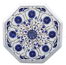 18" x 18" Side Table Top Marble Lapis Inlay Floral Handmade Home & Garden Decor