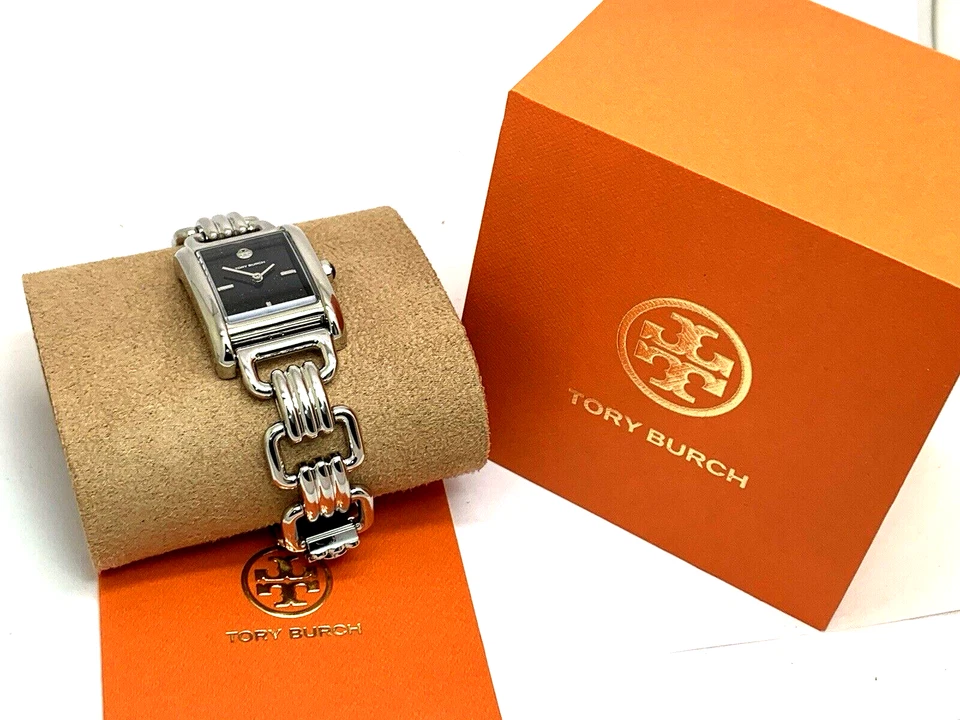 Reloj para mujer Tory Burch TBW1072 Eleanor cuarzo esfera negra plata acero tanque Foto 3 de 4