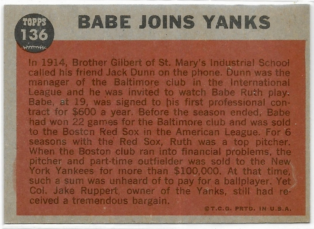 1962 Topps Babe Ruth, Jacob Ruppert Card #136 | eBay