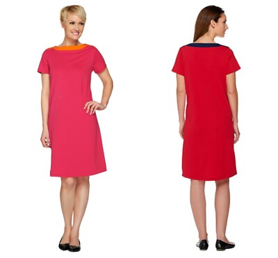 SUSAN GRAVER WEEKEND PINK FRENCH TERRY COLOR BLOCK DRESS QVC Sz XXS NEW