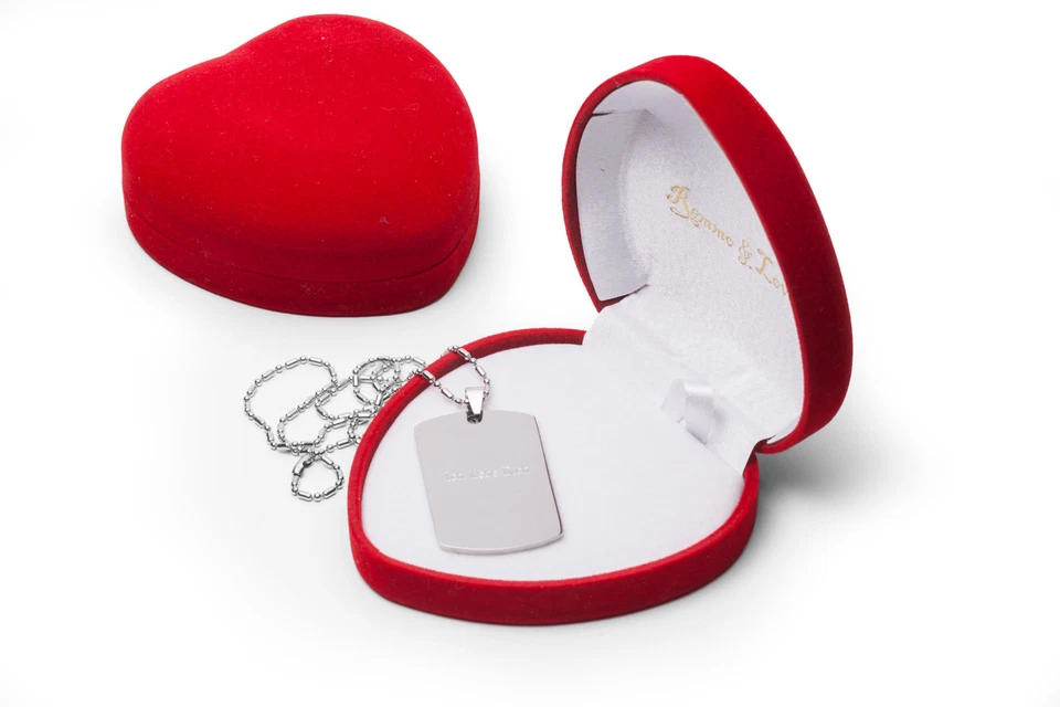 ID Dog Tag Anhänger Kette HERZBOX Kugelkette Massiv Edelstahl GRAVUR nach Wunsch - Bild 2 von 4