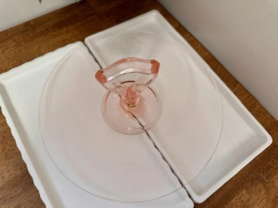 Pink Depression Glass Sandwich Plate – Vintage Handled Serving Tray 1930s Plain - Image 3 of 4