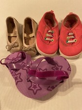 Lot of 3 pairs Girl Toddler Size 4 Shoes: Sneakers, Flip Flops, Dress Shoes