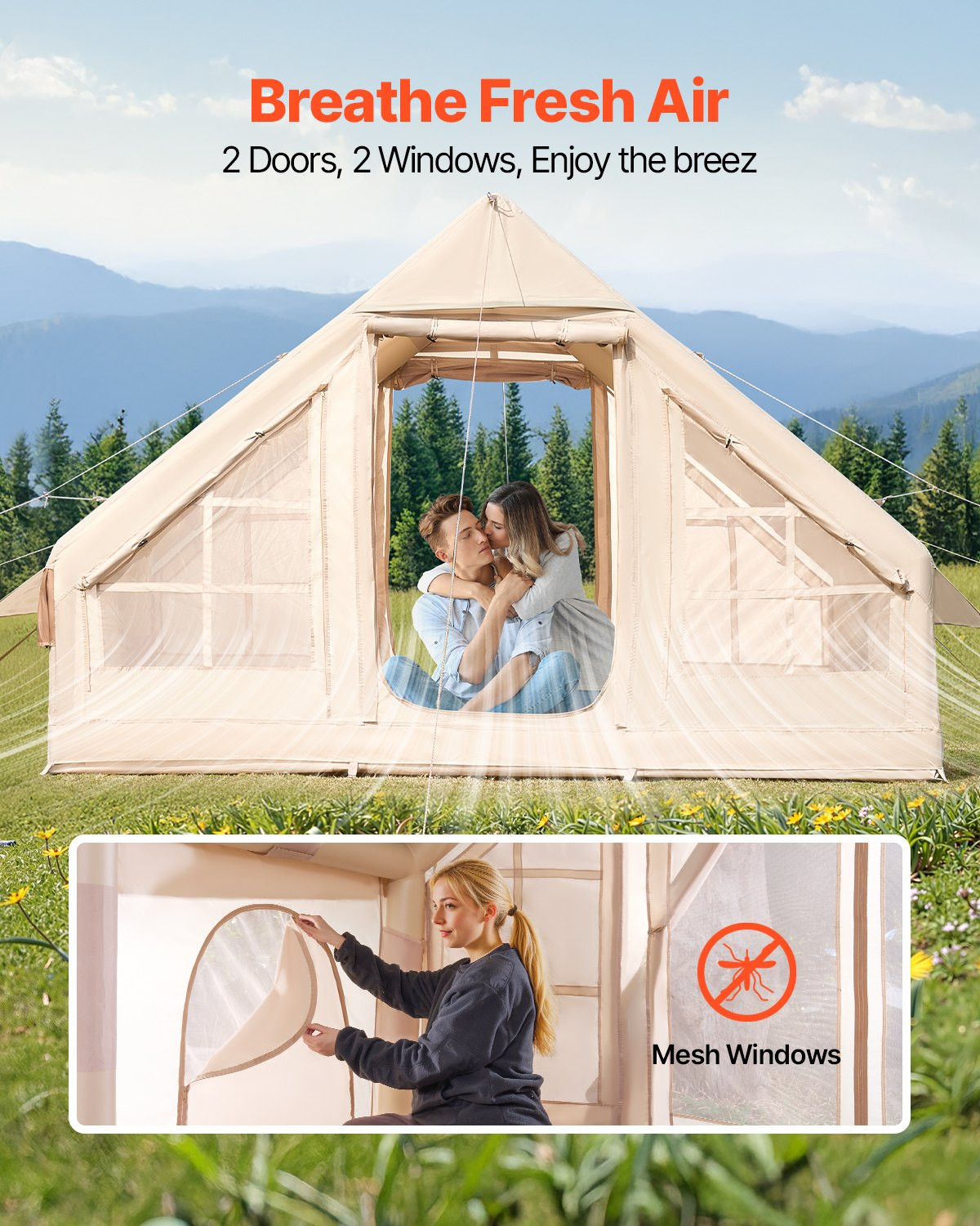 Inflatable Glamping Tent 3-5 Person 4-Season Waterproof Yurt w/ Stove Jack Pump