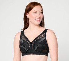Breezies Lace and Micro Cross-Dyed Bralette Black XL New