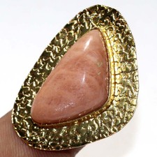 Golden Plated Orange Aventurine Ethnic Ring Handmade Jewelry Size US 9 JW