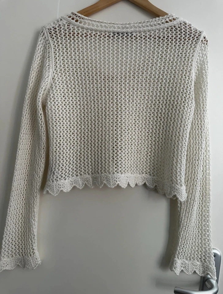 ZARA Boho Crochet Strickjacke M Creme | Ibiza Festival Cardigan - Bild 3 von 4