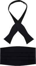 100 Silk Self-Tie Bow Tie and Cummerbund Set - Formal Boxed Set- Black