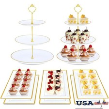 8PCS Cake Stand Set Plastic Cupcake Stands Gold Rim Dessert Display Stands Set