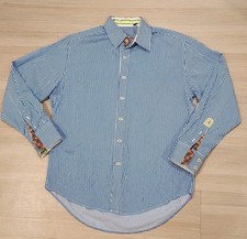 Robert Graham Long Sleeve Blue Shirt Plaid Flip Cuff Striped Mens Large Preppy