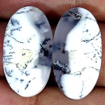 23.00Cts RARE Natural Dendrite Opal Pair Oval Cabochon Gemstone 13X25X4MM