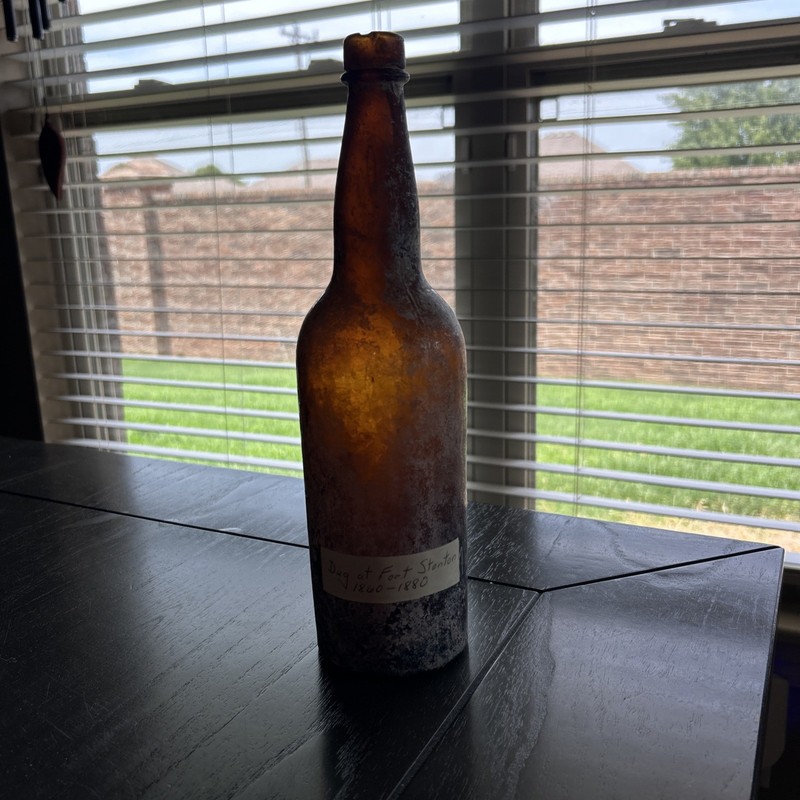 Antique Crude!  1870/80s Collared Top Amber Beer Bottle Ft Stanton Dug MGCO 9