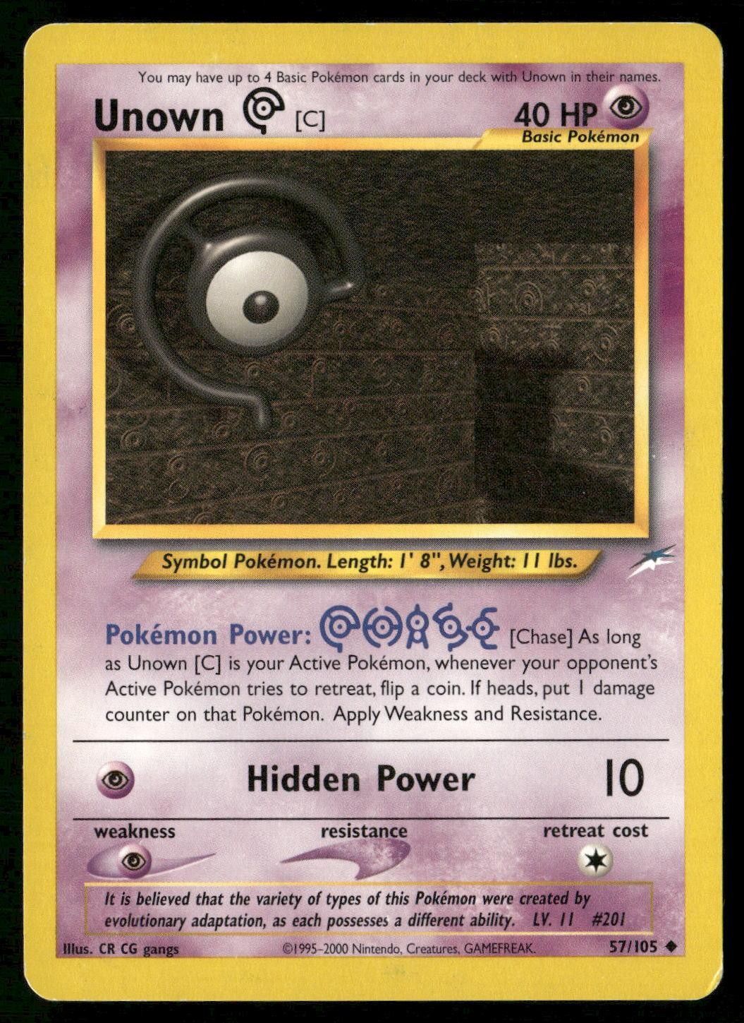 Unown [C] 57/105 Uncommon Neo Destiny Pokemon Moderately Played