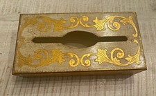 Vintage Italian Florentine Tissue Box Cover Wood Gold Gilt Mid Century Florentia