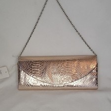 Vintage Faux Snakeskin Clutch W/ Chain Strap, Gold Tone, Unbranded