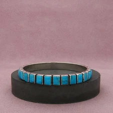 navajo sterling silver dan dodson turquoise eternity bangle bracelet size 8.25in