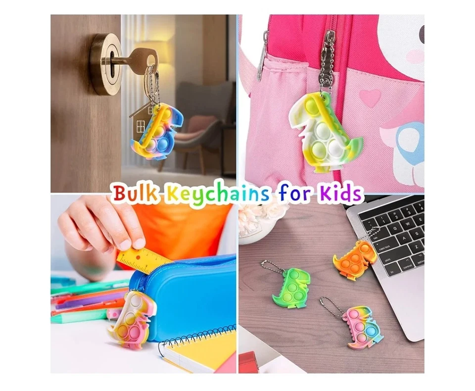 24 PIEZAS Favores de fiesta de dinosaurios para niños: llavero Dino Pop juguetes inquietos aula... Foto 3 de 3