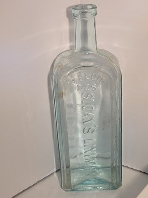 Vintage Glass Bottle Sloan's Liniment Aqua Color 18 Oz Large(Bottom Has Fracture