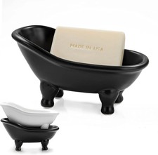 Black Ceramic Mini Bathtub Soap Dish Holder Small Planter Makeup Organizer 5.6"
