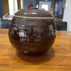 Vintage McCoy 1930's Brown Cookie Jar Basket Weave Beehive Honeycomb