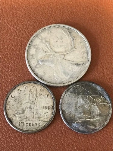 **SILVER LOT** 1960 CANADA 25 CENTS QUARTER and 2 Dimes! All are .800 SILVER