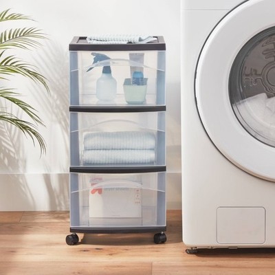 3 Drawer Medium Cart : Plastic Storage Drawers, Portable Utility with Casters