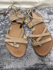 Next Tan Suede Lace Up Gladiator Sandals With Tassel Wrap Ankle Ties Size 6 1/2