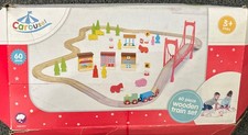Carousel 60 Piece  Wooden Train set  used complete & extra Train 3+