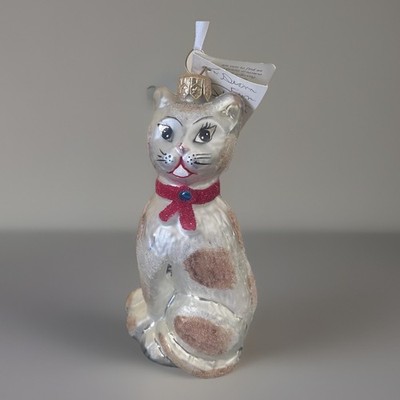 Vtg Christopher Radko Feline White Kitty Cat Blown Glass Christmas Ornament 97