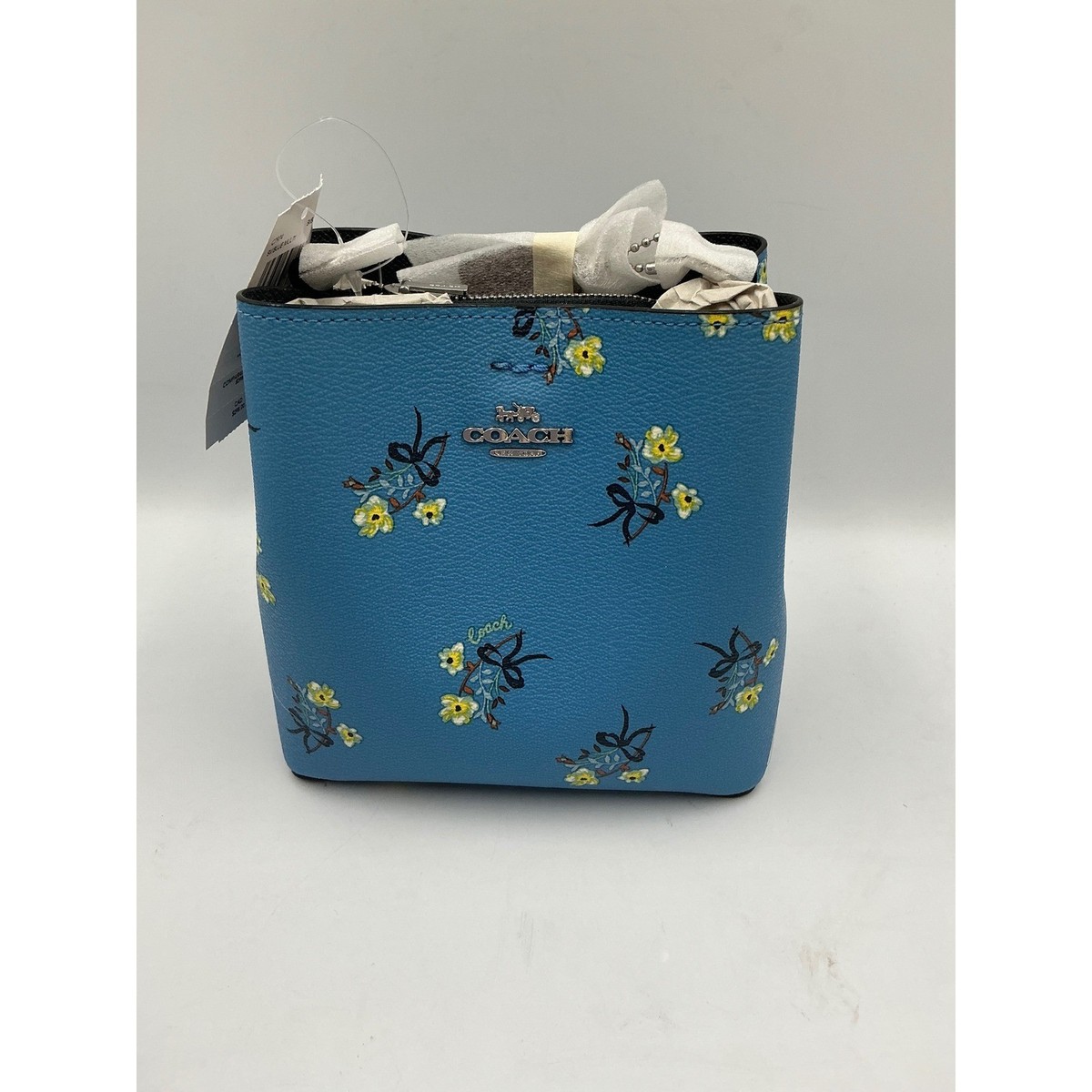 Coach Mini Town Bucket Bag Blue Multi Floral Bow Print Crossgrain