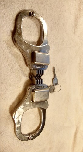 Rare Collectible Germanic Police Hinged Handcuffs High Security Locking w/ Keys