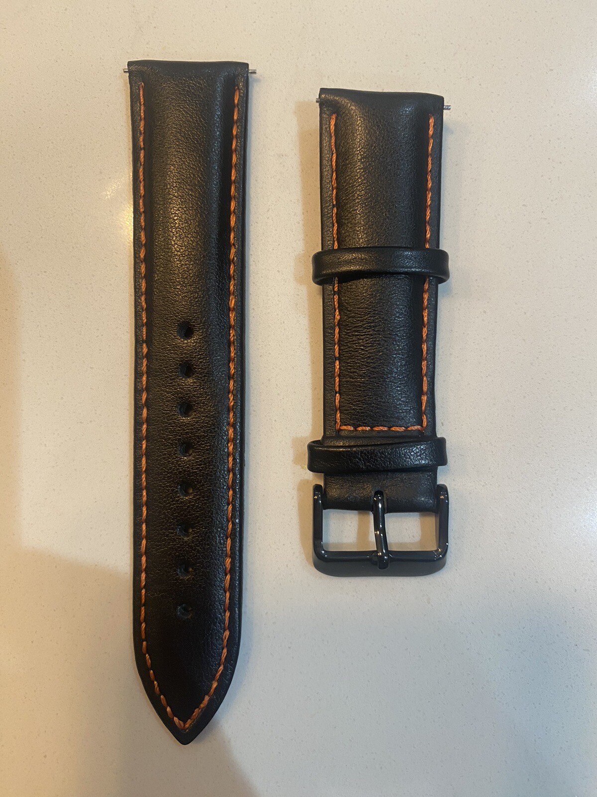 Genuine Leather 22mm Men’s Watch Strap. Black Leather With Red