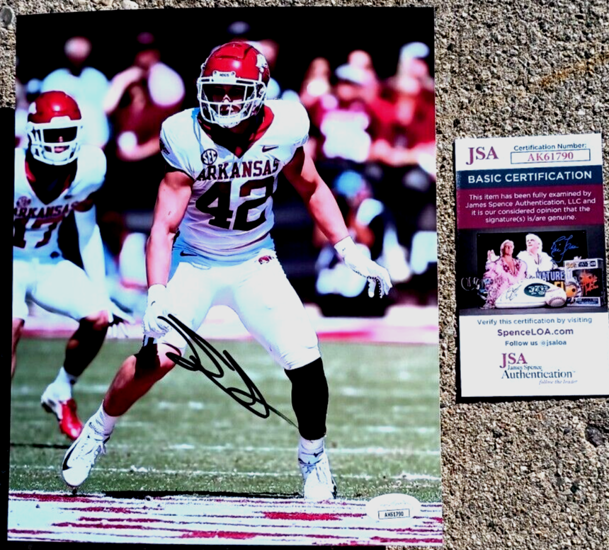 DREW SANDERS Arkansas Razorbacks SIGNED 8x10 Photo JSA COA DENVER BRONCOS 
