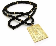 New Egyptian Tablets Pendant & 30" Wooden Bead Chain Hip Hop Necklaces