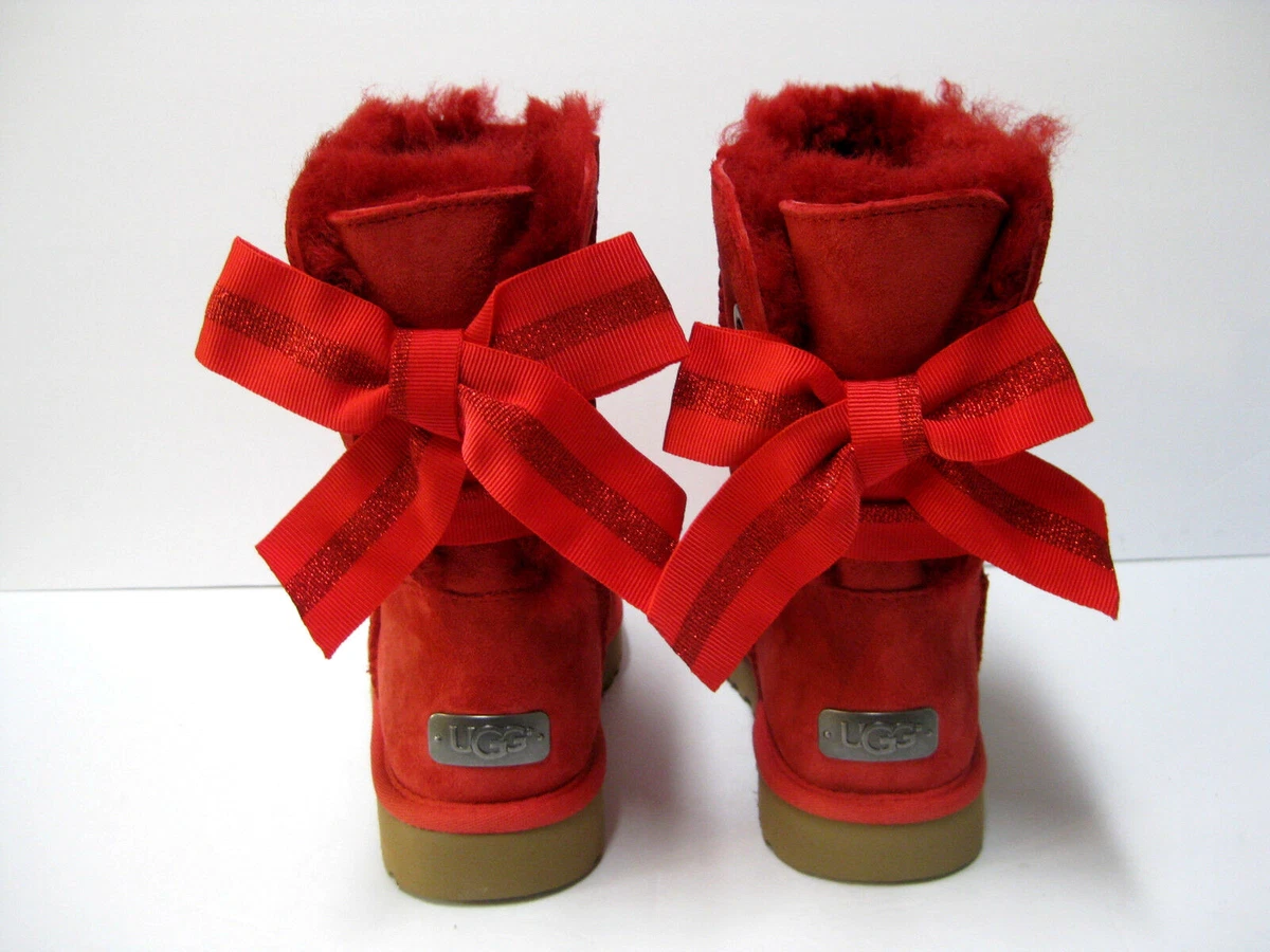 UGG CUSTOMIZABLE BAILEY BOW WOMEN SHORT BOOTS RIBBON RED US 6 UK