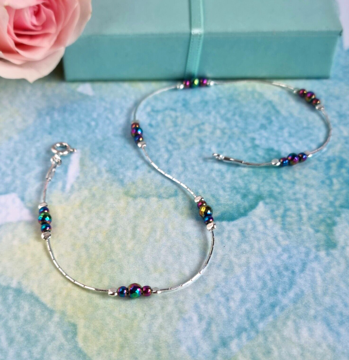 Dainty Rainbow Hematite 925 Sterling Silver Ankle Bracelet-image