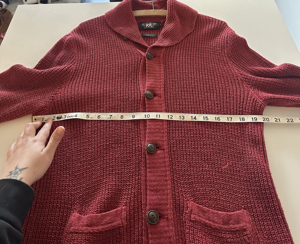 Cárdigan RRL Ralph Lauren años 30 inspirado algodón lino seda chal cuello M rojo Foto 4 de 4