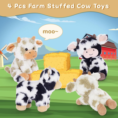 4 Pcs Cow Stuffed Animals, 10 Inch Soft Cow Plush Toys, Cute Stuffed Cow Dolls f - Picture 4 of 6