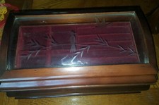 Vintage The Commodore Collection Wooden Jewelry Box by Rosalco Etched Glass Lid