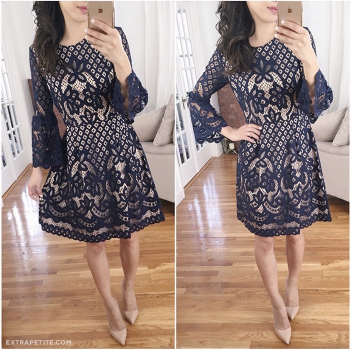 navy blue and nude dress Cameron Blake