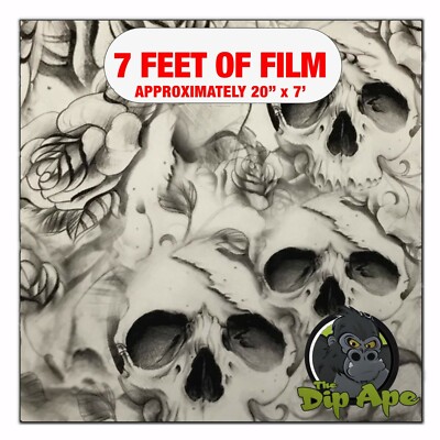Hydrographic film Large Charcoal Drawing Skulls hydro dipping 7' x 20'' hydro dip